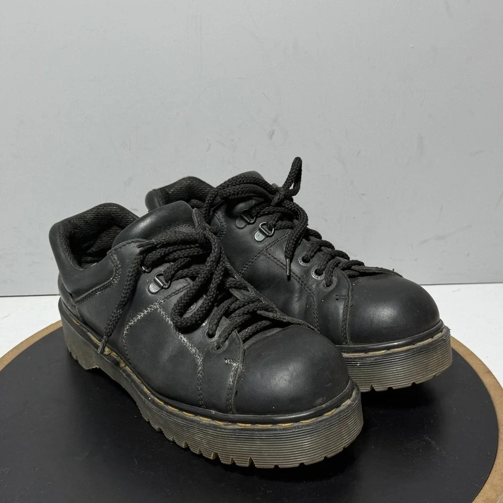Vintage Dr. Martens Shoes Mens Size 8 Black Leather Chunky Made In England 90s